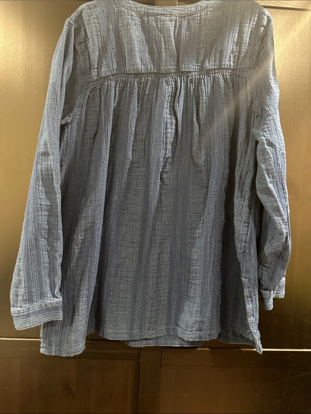 Pure Jill 100% Cotton Women's Indigo Blue Textured Henley Tunic - Picture 3 of 7